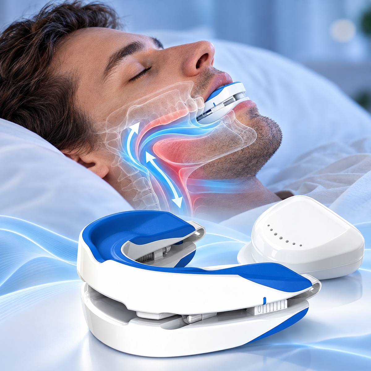 Silexora Sleep Guard anti-snoring mouthguard in use